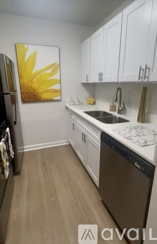 Tampa apartment for rent - A modern living room with a white sofa and a television.
