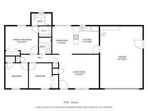 Jacksonville house for rent - A floor plan of a house with a total area of 1122 square feet.