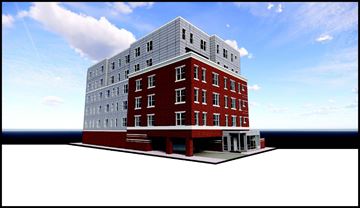 Brookline apartment for rent - A red and white building with a flat roof and a balcony on the second floor.