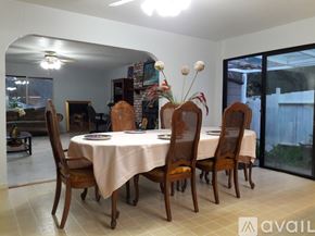 Benicia house for rent - A dining room with a table set for six.