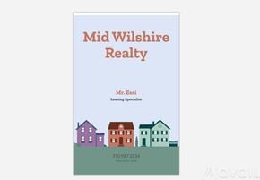 Los Angeles apartment for rent - A business card for Mid Wilshire Realty with a background of houses.