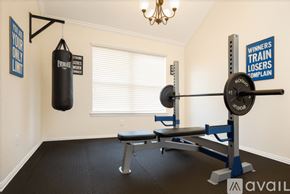 Montgomery County house for rent - A gym room with a bench, a punching bag, and a barbell.