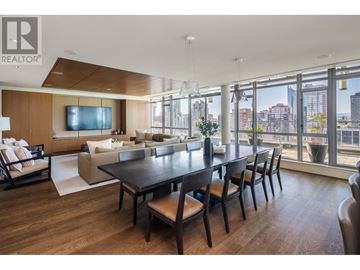 Vancouver apartment for rent - A modern living room with a large table and chairs.
