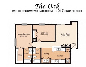 Floor plan for 2 beds, 2 baths, 1017 sqft