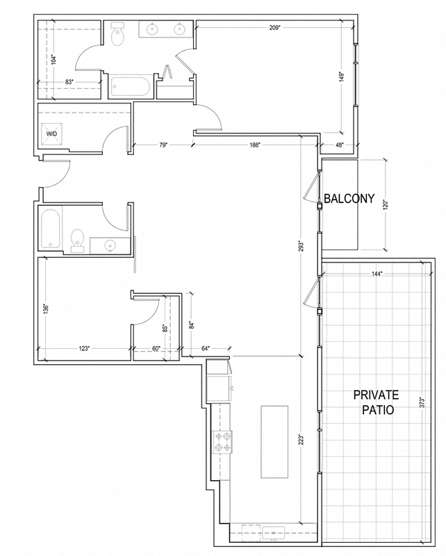 Floor plan for 2 beds, 2 baths, 1533 sqft