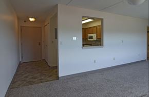 Clinton apartment for rent - an empty living room with a mirror on the wall