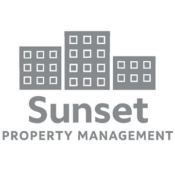 East Boston apartment for rent - A logo for Sunset Property Management featuring three buildings.