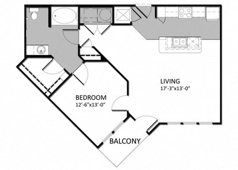 Floor plan for 1 bed, 1 bath, 818 sqft