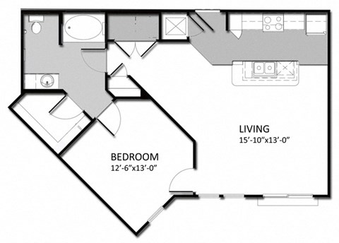 Floor plan for 1 bed, 1 bath, 818 sqft