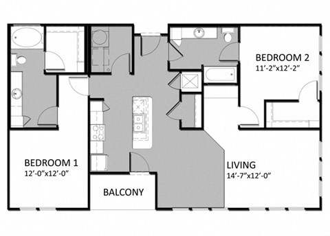 Floor plan for 2 beds, 2 baths, 1318 sqft