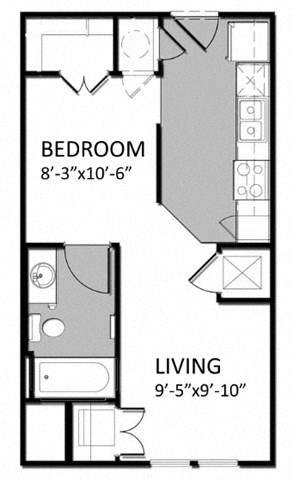 Floor plan for studio, 1 bath, 456 sqft
