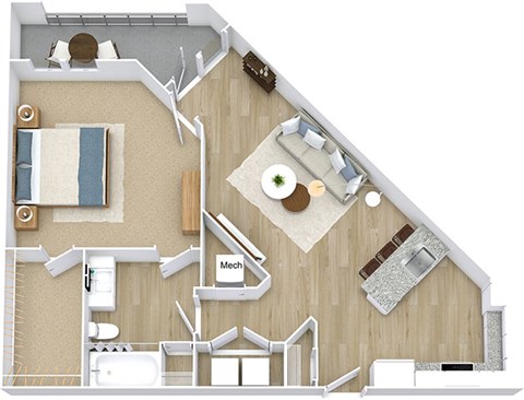 Floor plan for 1 bed, 1 bath, 815 sqft