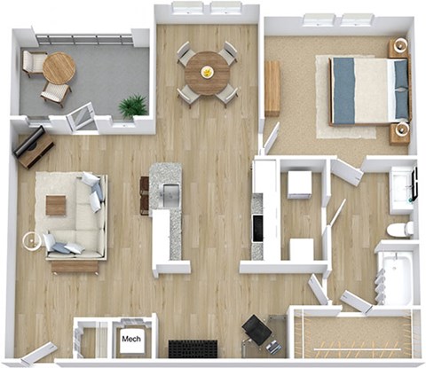 Floor plan for 1 bed, 1 bath, 984 sqft
