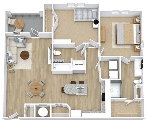 Floor plan for 2 beds, 2 baths, 1121 sqft