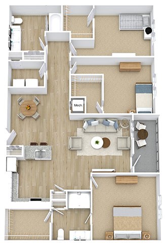 Floor plan for 3 beds, 2 baths, 1427 sqft