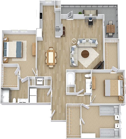 Floor plan for 3 beds, 2 baths, 1471 sqft