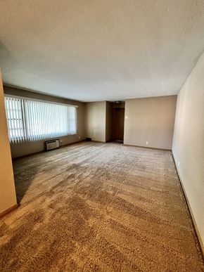Lincoln apartment for rent - an empty living room with brown carpet and a window