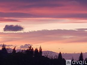 Seattle apartment for rent - A beautiful landscape with trees and mountains under a colorful sky.