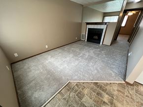 Lincoln apartment for rent - a living room with a carpeted floor and a fireplace