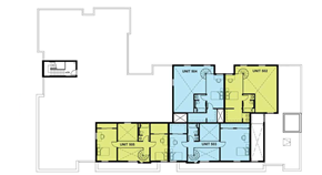 Denver apartment for rent - A floor plan of an apartment complex with four units.
