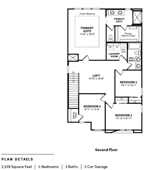 Chandler house for rent - A floor plan of a home with a primary suite and five bedrooms.