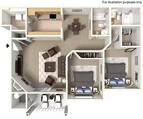 Floor plan for 2 beds, 2 baths, 1012 sqft