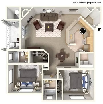 Floor plan for 2 beds, 2 baths, 1062 sqft