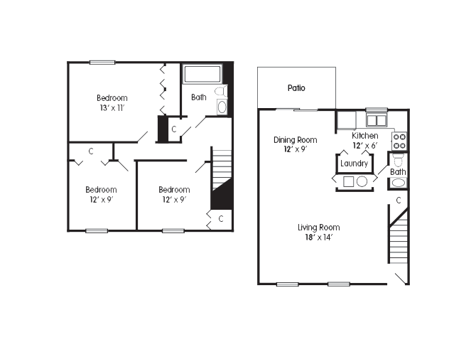 Floor plan for 3 beds, 1.5 baths, 1248 sqft