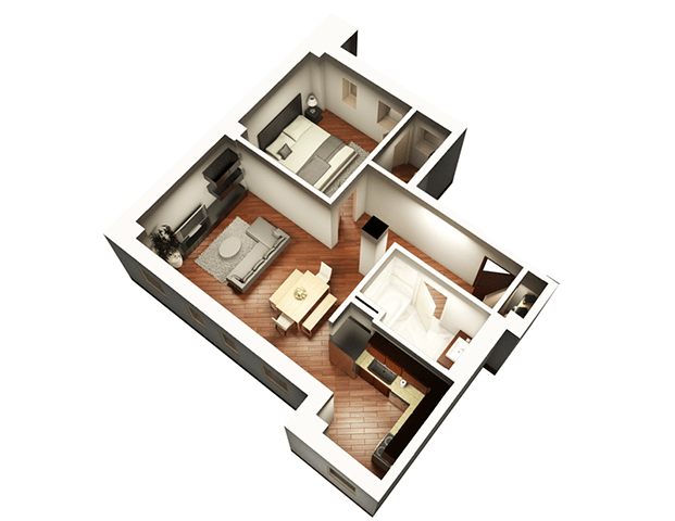 Floor plan for 1 bed, 1 bath, 808 sqft