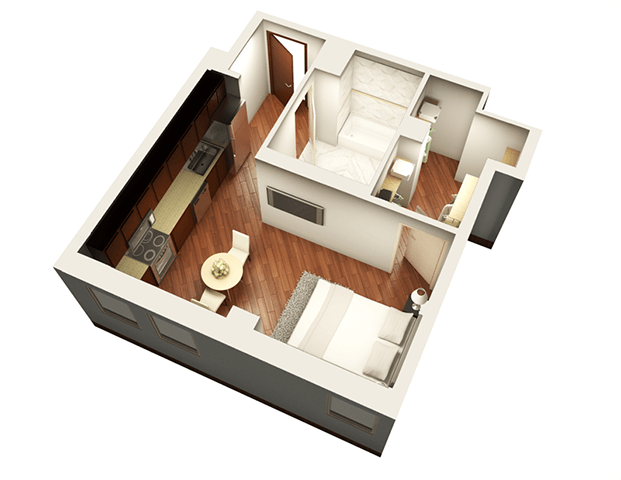 Floor plan for studio, 1 bath, 462 sqft
