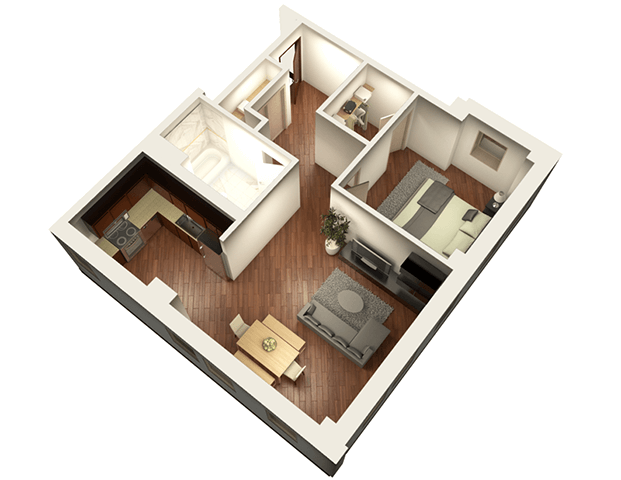 Floor plan for 1 bed, 1 bath, 817 sqft