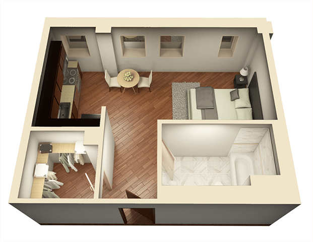 Floor plan for studio, 1 bath, 493 sqft