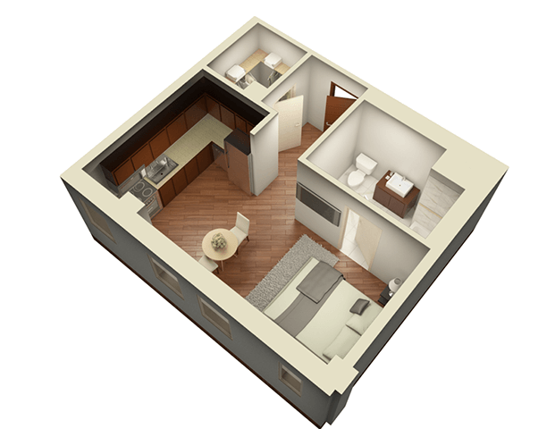 Floor plan for studio, 1 bath, 469 sqft