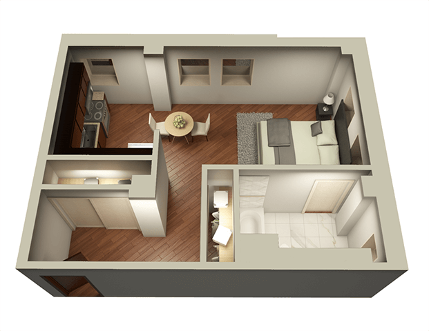 Floor plan for studio, 1 bath, 537 sqft