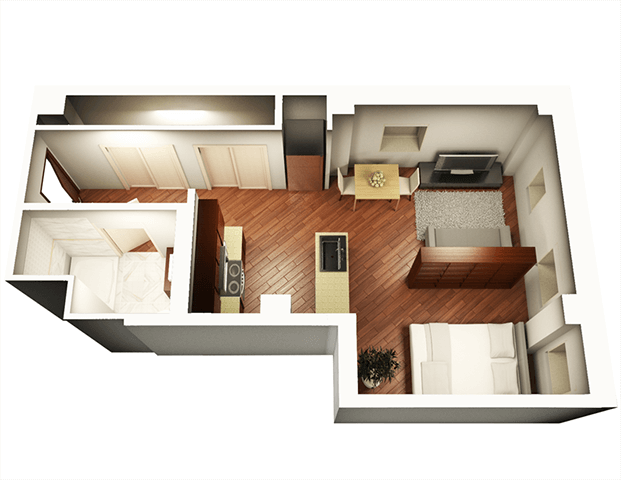Floor plan for studio, 1 bath, 548 sqft