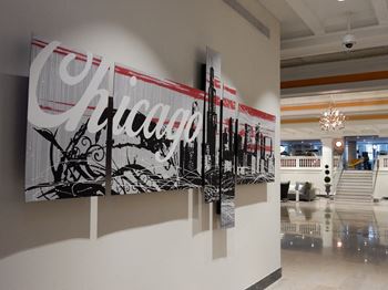 Wall art with chicago written on it