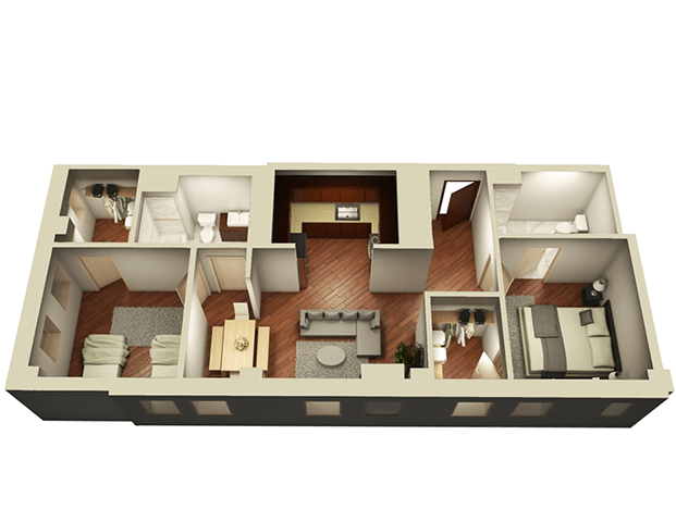 Floor plan for 2 beds, 2 baths, 1006 sqft