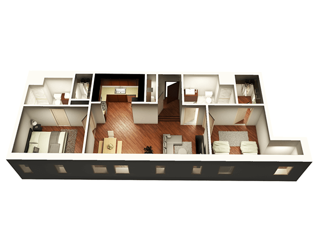 Floor plan for 2 beds, 2 baths, 1050 sqft