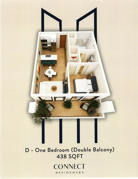 Floor plan for 1 bed, 1 bath, 559 sqft
