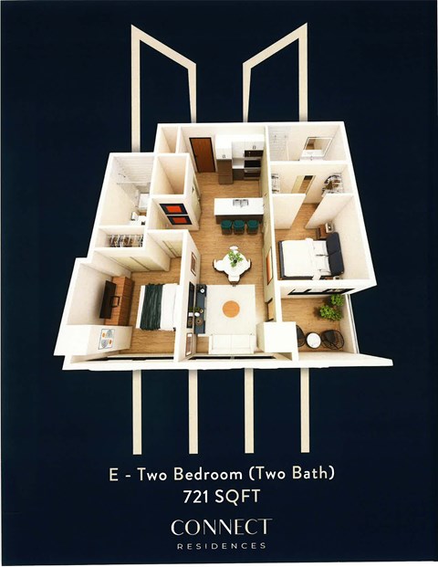 Floor plan for 2 beds, 2 baths, 787 sqft