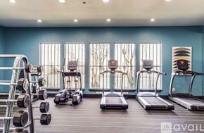 Dallas apartment for rent - A gym with treadmills, weights, and exercise bikes.