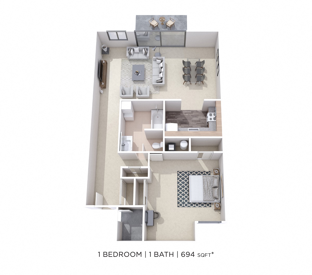 Floor plan for 1 bed, 1 bath