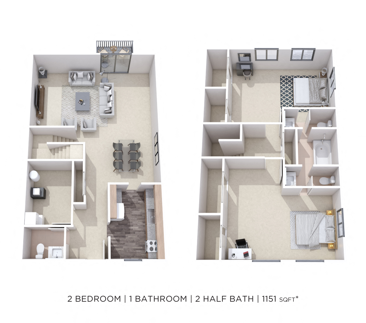 Floor plan for 2 beds, 1 bath