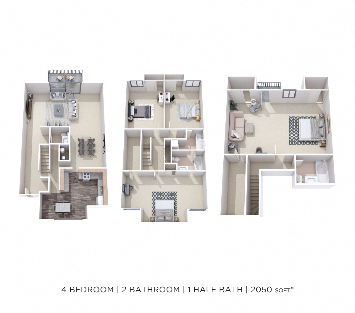 Floor plan for 4 beds, 2.5 baths
