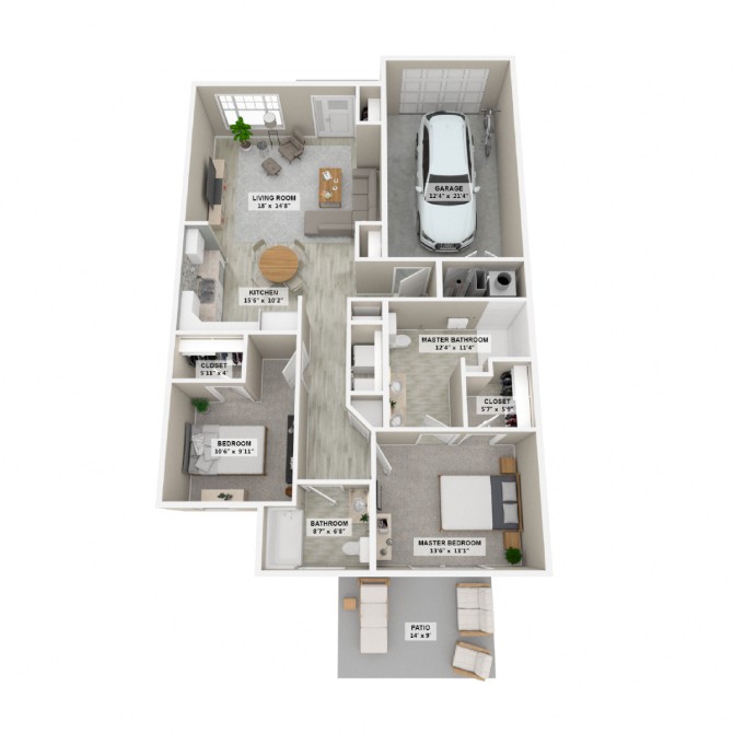 Floor plan for 2 beds, 2 baths, 1469 sqft