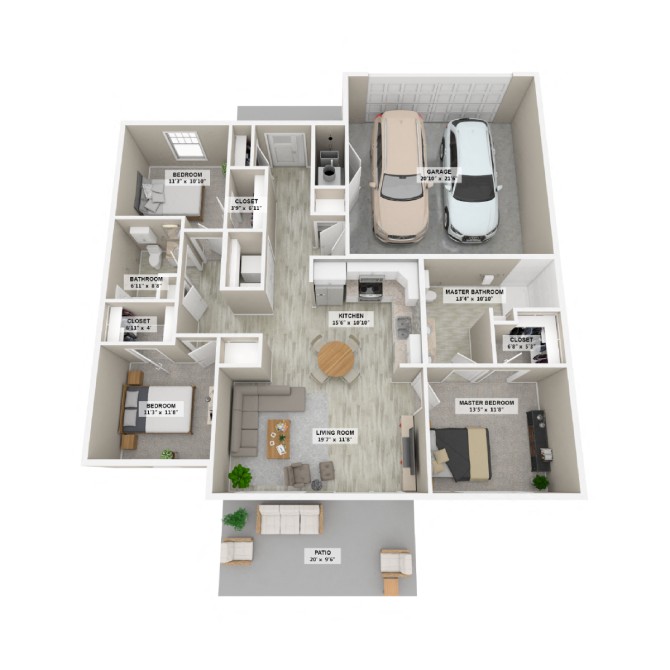Floor plan for 3 beds, 2 baths, 1912 sqft