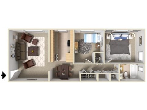 Floor plan for 2 beds, 1 bath, 625 sqft