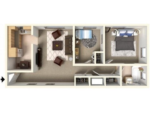Floor plan for 2 beds, 1 bath, 645 sqft
