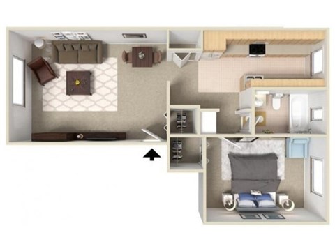 Floor plan for 1 bed, 1 bath, 515 sqft