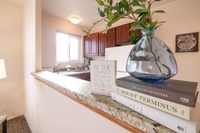 Parma apartment for rent - A vase with a plant in it sits on top of a stack of books.
